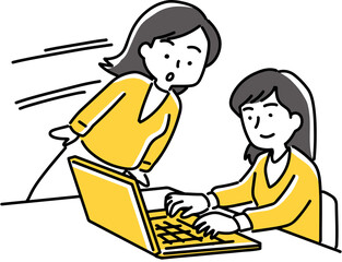 仕事しているのを横から覗く女性