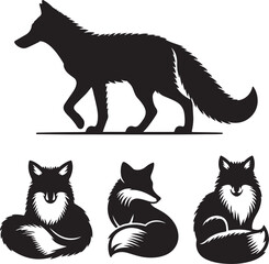 Set of fox icon logo silhouette vector illustration isolated on transparent background.