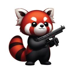Red panda standing holding a gun clipart watercolor

