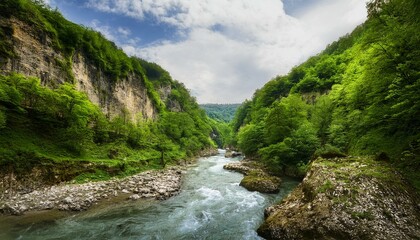 Footpaths follow the river, inviting exploration.