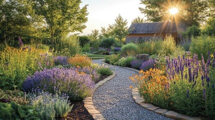 A bee-friendly garden, with plants specifically chosen to support pollinators
