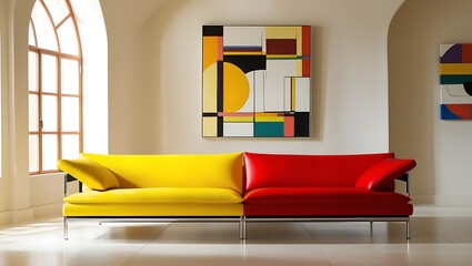Modern scandinavian living room interior. mid century furniture, cozy carpet, wooden floor
