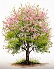 Obraz premium A vibrant tree covered with pink and white blossoms, representing the beauty and renewal of springtime in a lush landscape.