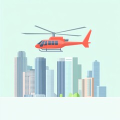 Obraz premium Helicopter hovering over skyscrapers vector art set flat color minimalist, with copy space