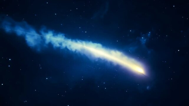 A comet crossing the sky. Shooting star. Meteor. on black background 4K
