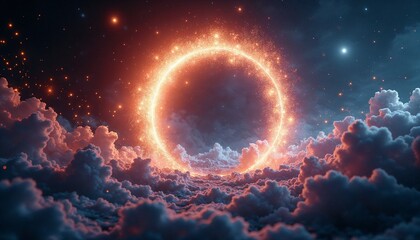 Sci-fi time warp portal background with glowing energy ring and swirling particles distorting space-time