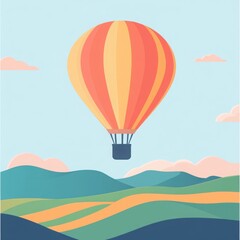 Fototapeta premium Hot air balloon floating over landscape, with copy space