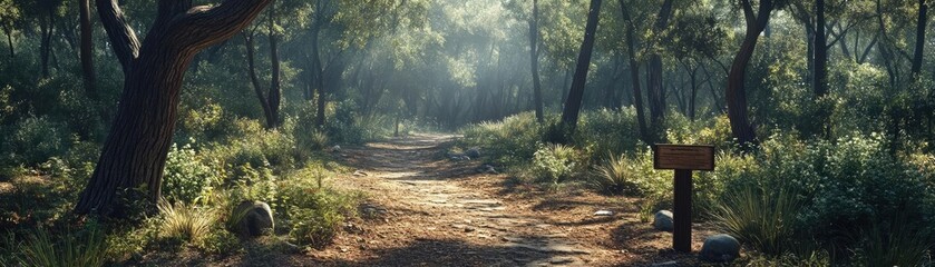 Obraz premium A low-impact hiking trail, with signs educating visitors about wildlife conservation