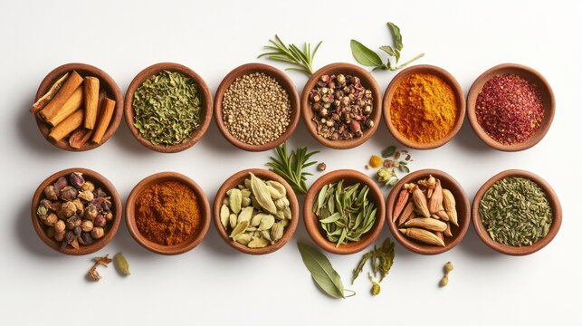 A curated collection of herbs and spices for Ayurvedic healing, offering natural remedies for balancing the body's doshas, perfect for wellness brands and holistic health practitioners.