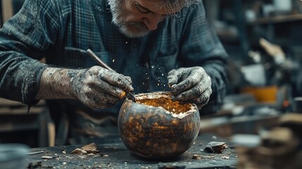 A person repairing a broken item instead of throwing it away, reducing waste