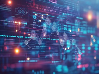 A data technology background for personalized medicine, showcasing a blend of genetic data, molecular structures, and personalized health metrics flowing through a futuristic medical interface