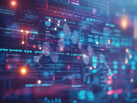 A data technology background for personalized medicine, showcasing a blend of genetic data, molecular structures, and personalized health metrics flowing through a futuristic medical interface - Powered by Adobe