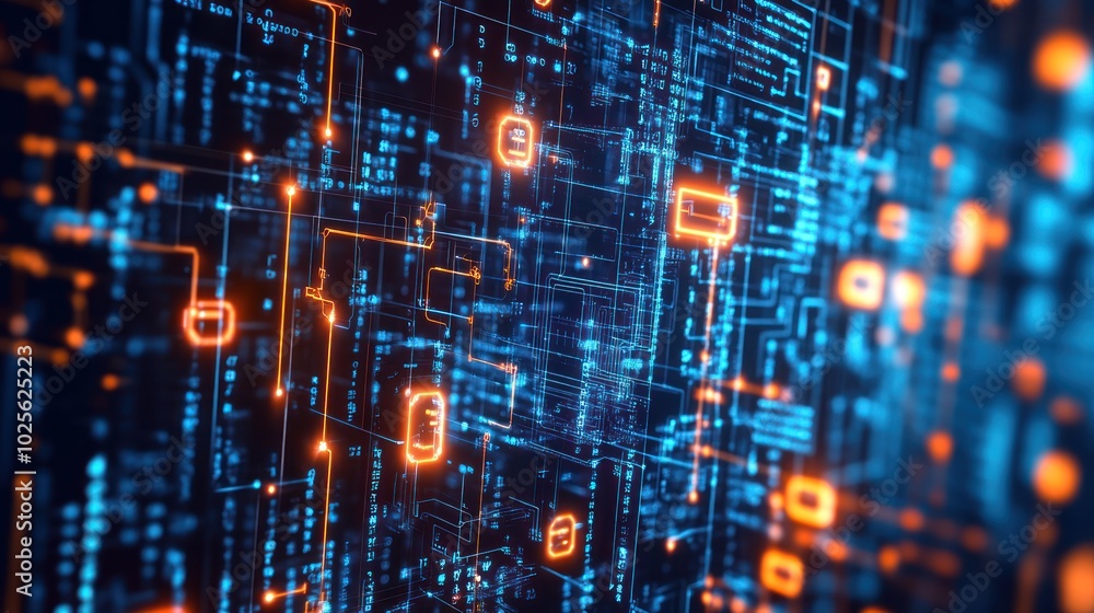 Poster a data technology background with a quantum computing theme, featuring quantum circuits, entangled p
