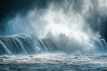 Hydroelectric dam releasing water, with copy space