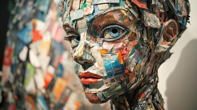A recycling art exhibit, with sculptures made entirely from discarded materials