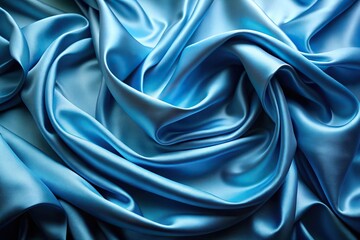 Fototapeta premium Elegant blue fabric waves with silky texture aerial view