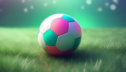 Naklejka premium Colorful soccer ball resting on a grassy field
