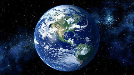 Fototapeta premium A Detailed 3D Rendering of Planet Earth with Clouds and Continents, Set Against a Starry Night Sky