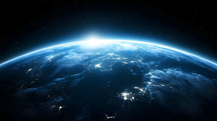 A Stunning View of Earth from Space, Showcasing the Planet's Beauty and the Glimmering Lights of Cities