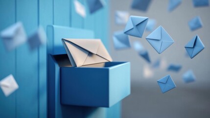Blue Mailbox Overflowing With Letters - Communication and Technology