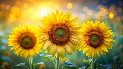 Obraz premium Golden Sunflowers Radiate Joy in a Field Bathed in Warm Light