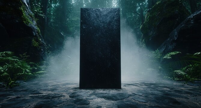 Mysterious monolith in enchanted forest