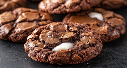 Delicious homemade chocolate cookies with marshmallow filling