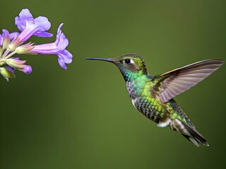 A hummingbird feeding on flowers