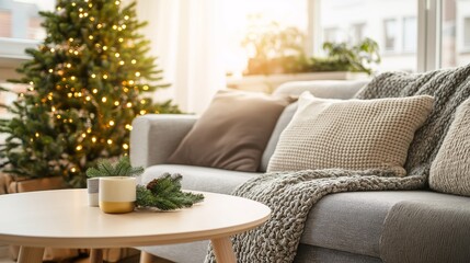 Obraz premium Cozy Winter Living Room with Christmas Decor