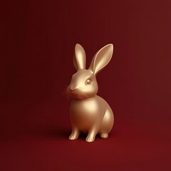 A minimalist golden rabbit figure set against a deep red backdrop, symbolizing the zodiac year