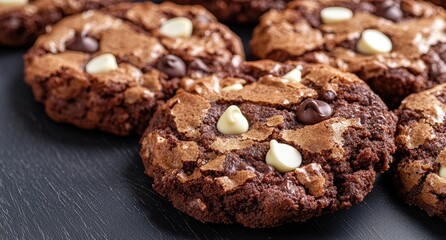 Fototapeta premium Delicious homemade chocolate cookies with white chocolate chips