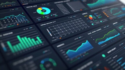 Obraz premium Close-up of a Computer Screen Displaying Charts and Graphs