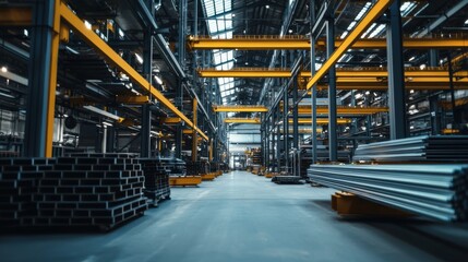 Fototapeta premium Gritty industrial background with steel beams and large mechanical structures