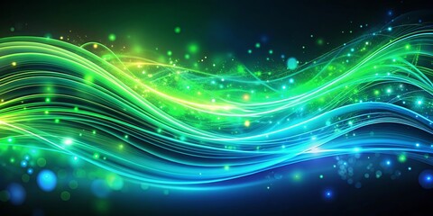 Obraz premium Abstract Waves of Light and Energy, Dancing in a Cosmic Symphony of Green and Blue
