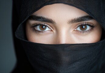 Naklejka premium Mysterious eyes of a woman in black veil