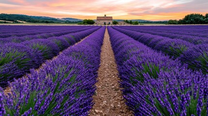 Fototapeta premium Stunning lavender field at sunset