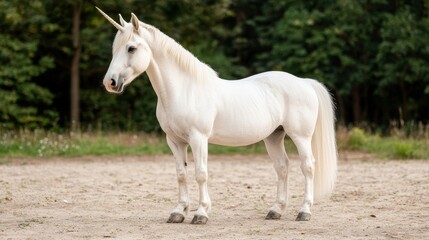 Obraz premium Majestic white unicorn standing in a forest