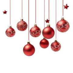 Obraz premium Red Christmas ornaments hanging elegantly with holiday stars on a transparent background