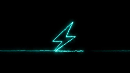 Battery charging power icon animation on neon on black background.Battery volt icon