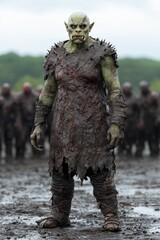 Naklejka premium Fearsome green monster with spikes and claws
