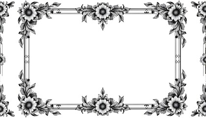 The design includes intricate geometric borders and ornate floral patterns, creating a vintage and handmade art illustration look. The border edge is adorned with detailed floral ornaments.