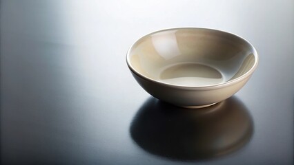 Empty ceramic bowl on reflective surface