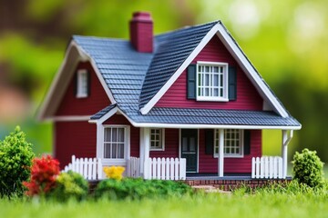 Dream Home: A Red House with a White Fence on a Lush Green Lawn