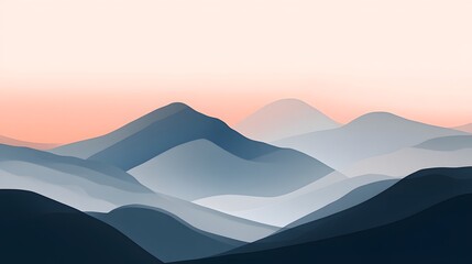 Abstract gradient mountains: Minimalist mountain shapes created by gradient layers that smoothly transition between light and shadow, offering a sense of serenity and vast space