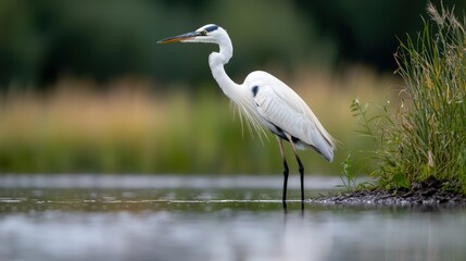 Naklejka premium Elegant heron standing in shallow water