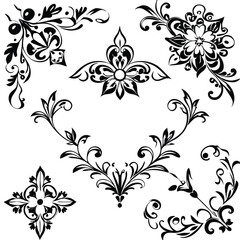 Vector Art Floral Corners with Leaves, Flowers, and Swirls in Gabriele Dell'otto Style