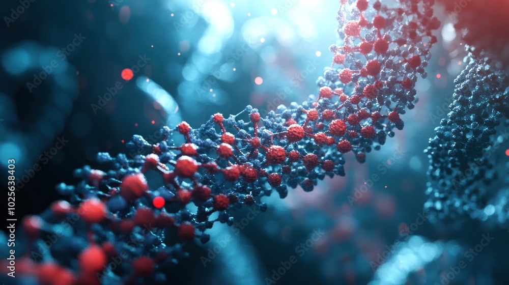 Poster a depiction of protein structure folding, showing the transition from unfolded polypeptide chains to