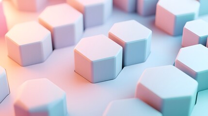 Obraz premium Soft-edged hexagons: Abstract hexagonal shapes with softened edges and subtle color transitions, floating in a minimalist layout