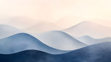 Minimalist abstract hills: Simple, undulating hill shapes in soft tones, creating a calm and expansive feeling of openness and tranquility