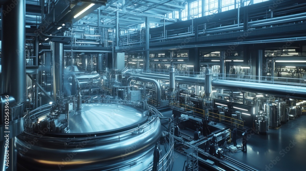 Poster a dynamic scene illustrating industrial engineering, showcasing engineers designing efficient system